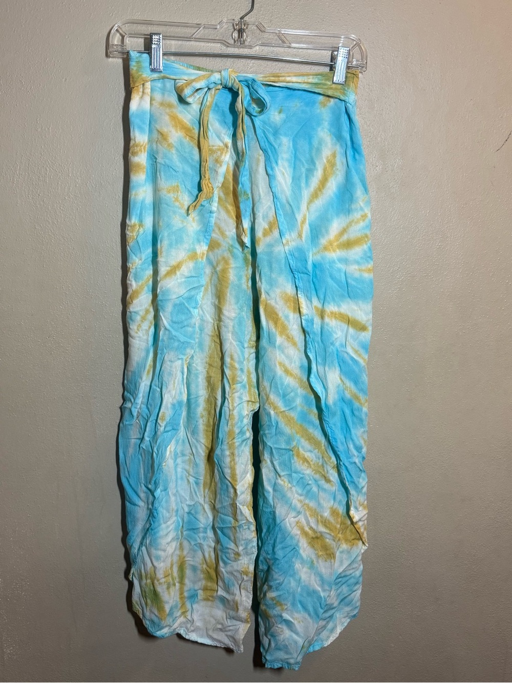 India Boutique Blue and Yellow Tie-Dye Wrap Style Lounge Pants ‘Free Size’